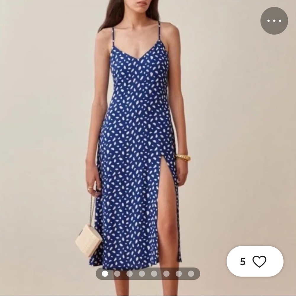 Reformation Blue Midi Dress with White Print